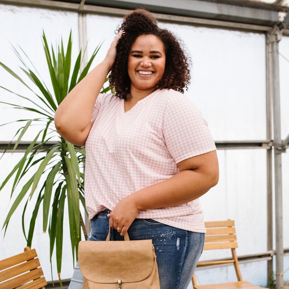 Gingham V-Neck Top in Pale Pink - Picture 5 of 8